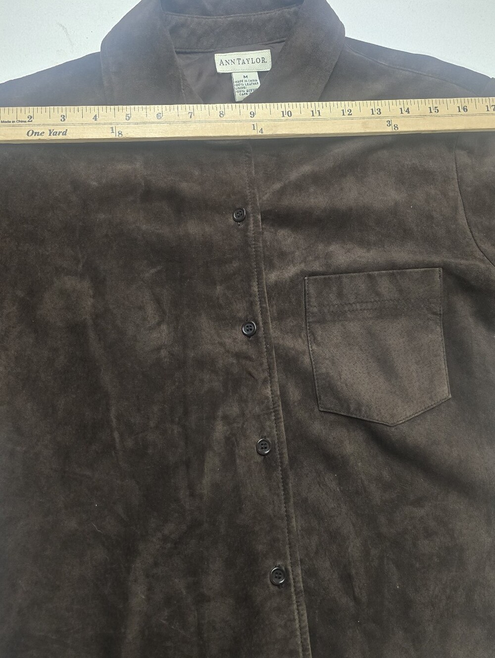 Ann Taylor Suede Leather Shirt Jacket Womens M Brown 100% Leather Minimalist - Picture 11 of 12